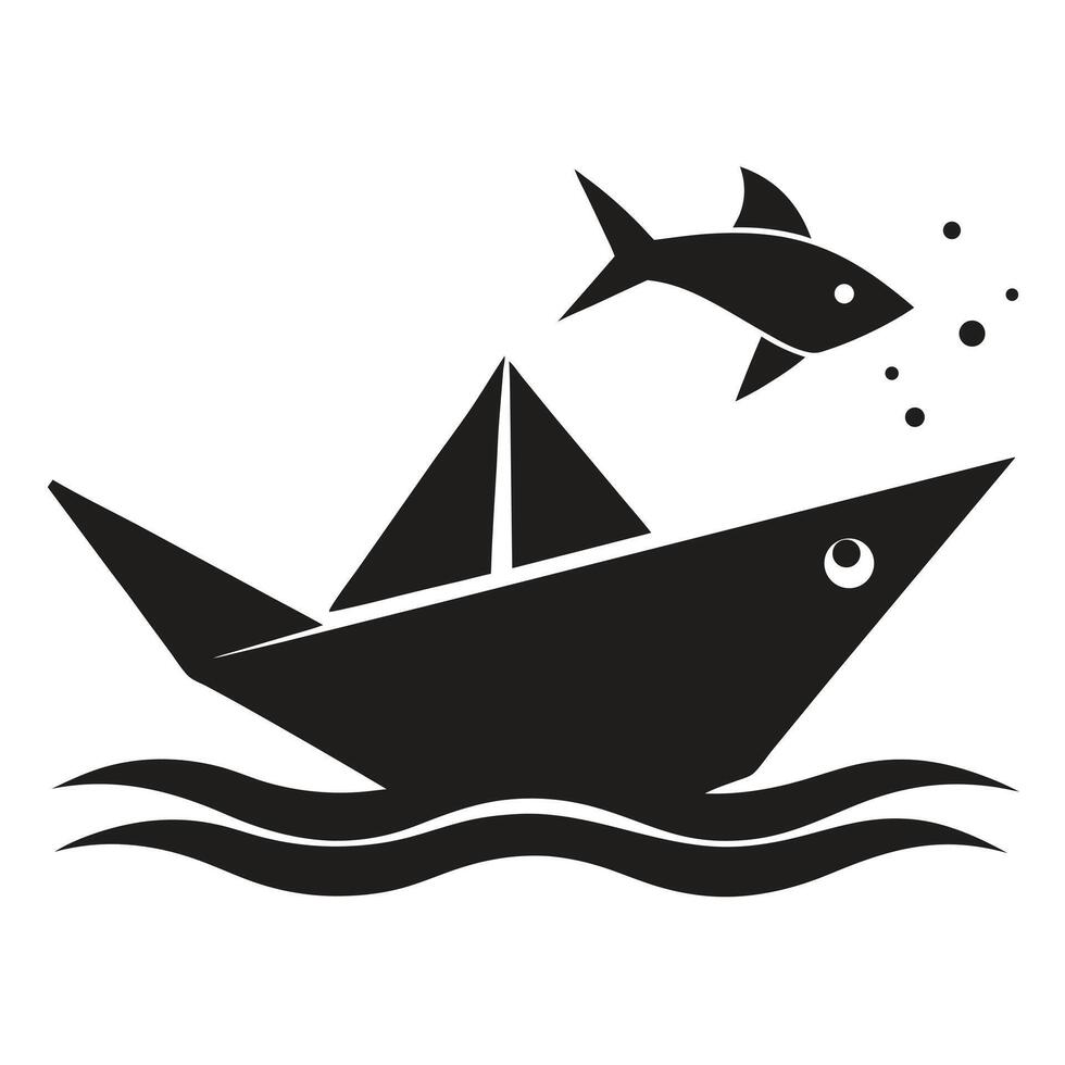 Paper boat with jumping fish vector