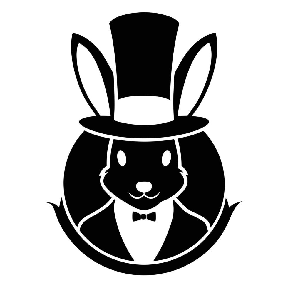 Magician rabbit with top hat silhouette vector