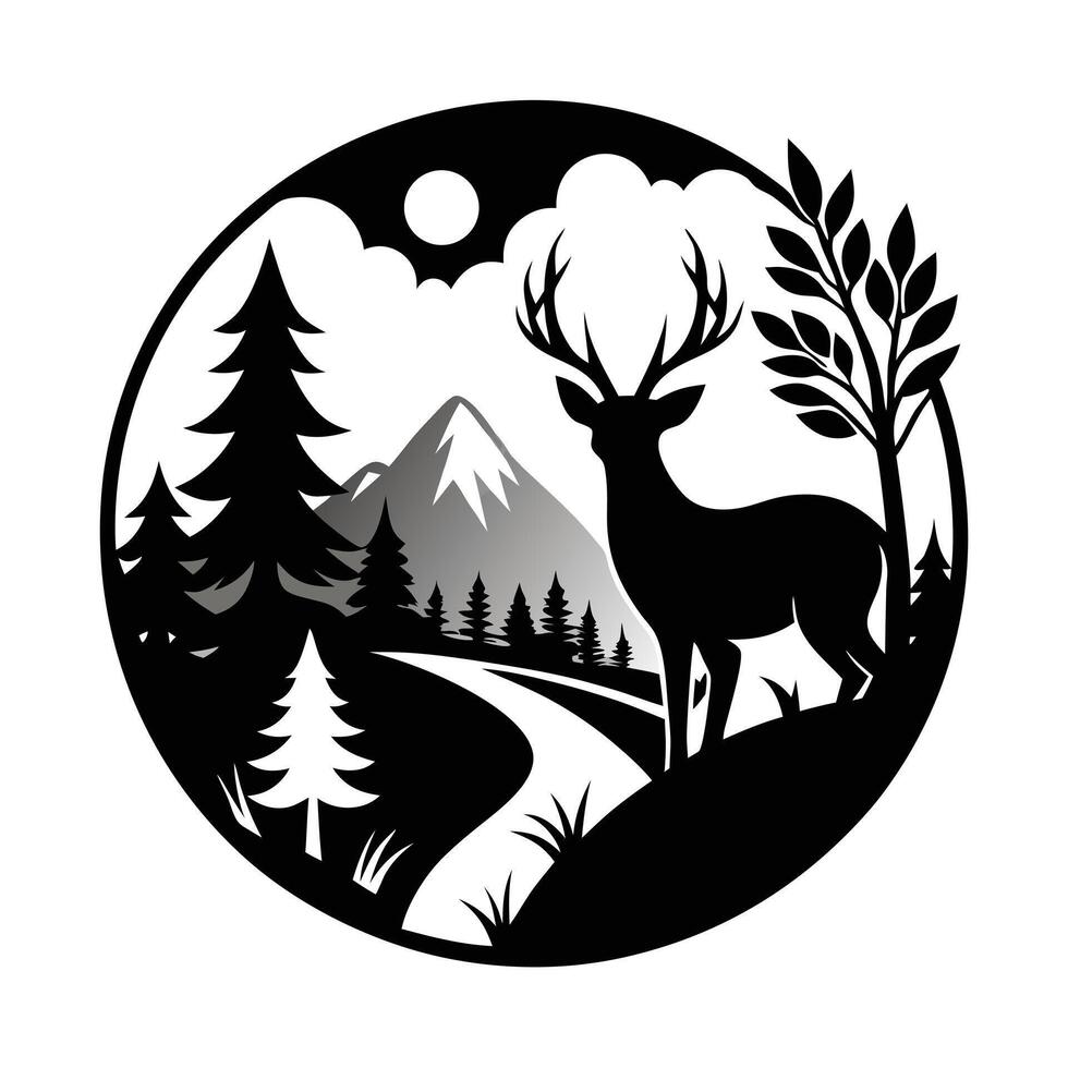 Deer in a mountain landscape design vector