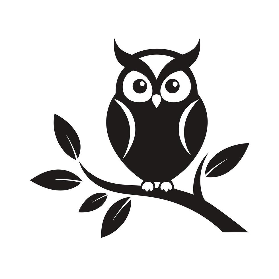 Black and white owl on branch Design vector