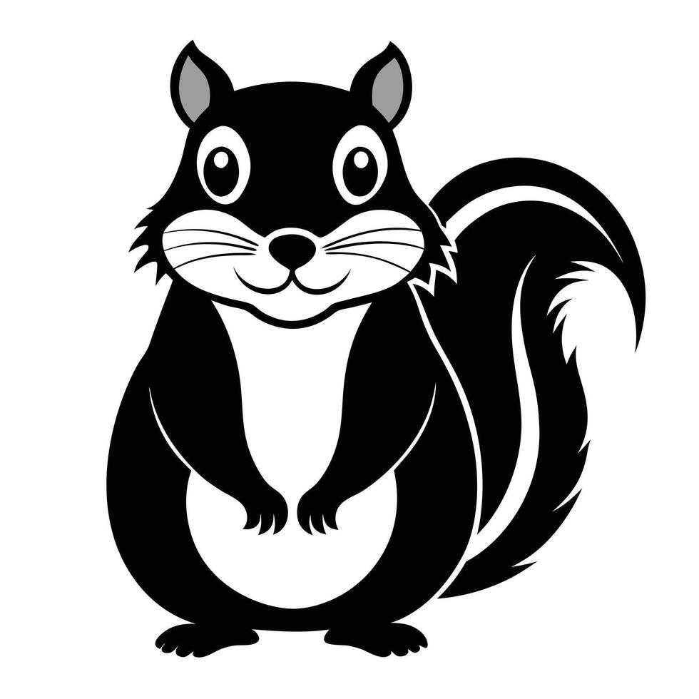 Smiling cartoon squirrel black and white vector