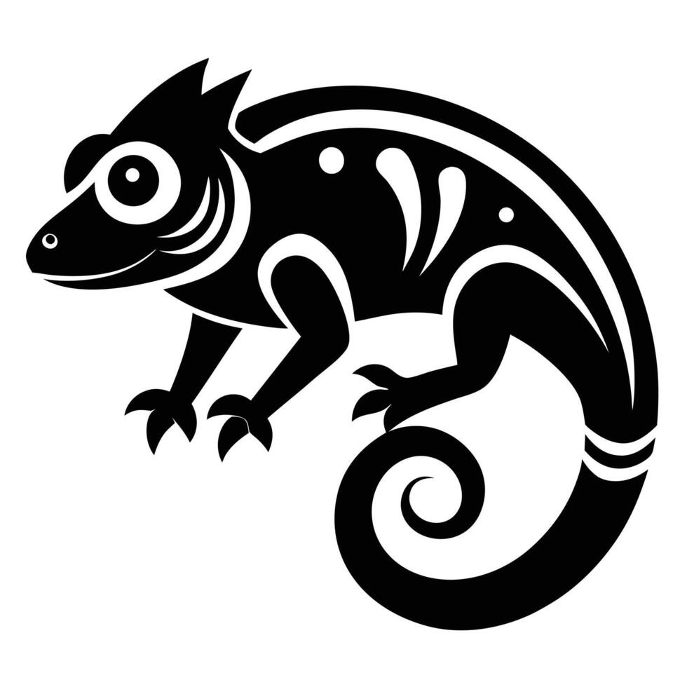 Black and white stylized chameleon art vector