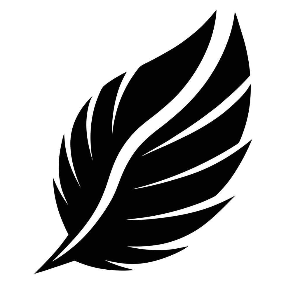 Simple black feather silhouette on white vector
