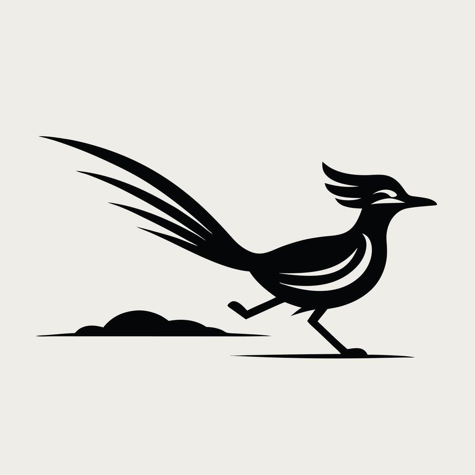 Running roadrunner silhouette in black and white vector
