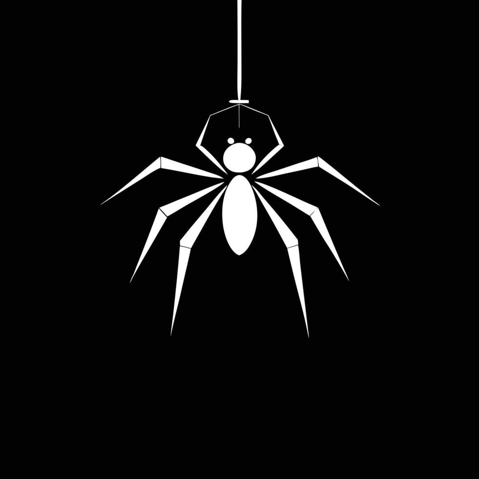 Simple white spider hanging on black vector