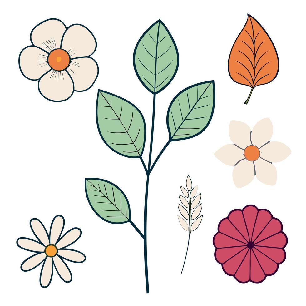 Flowers and leaves set vector