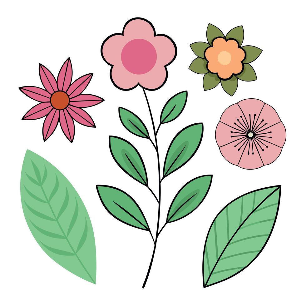 A flower and leaves are shown in this illustration vector