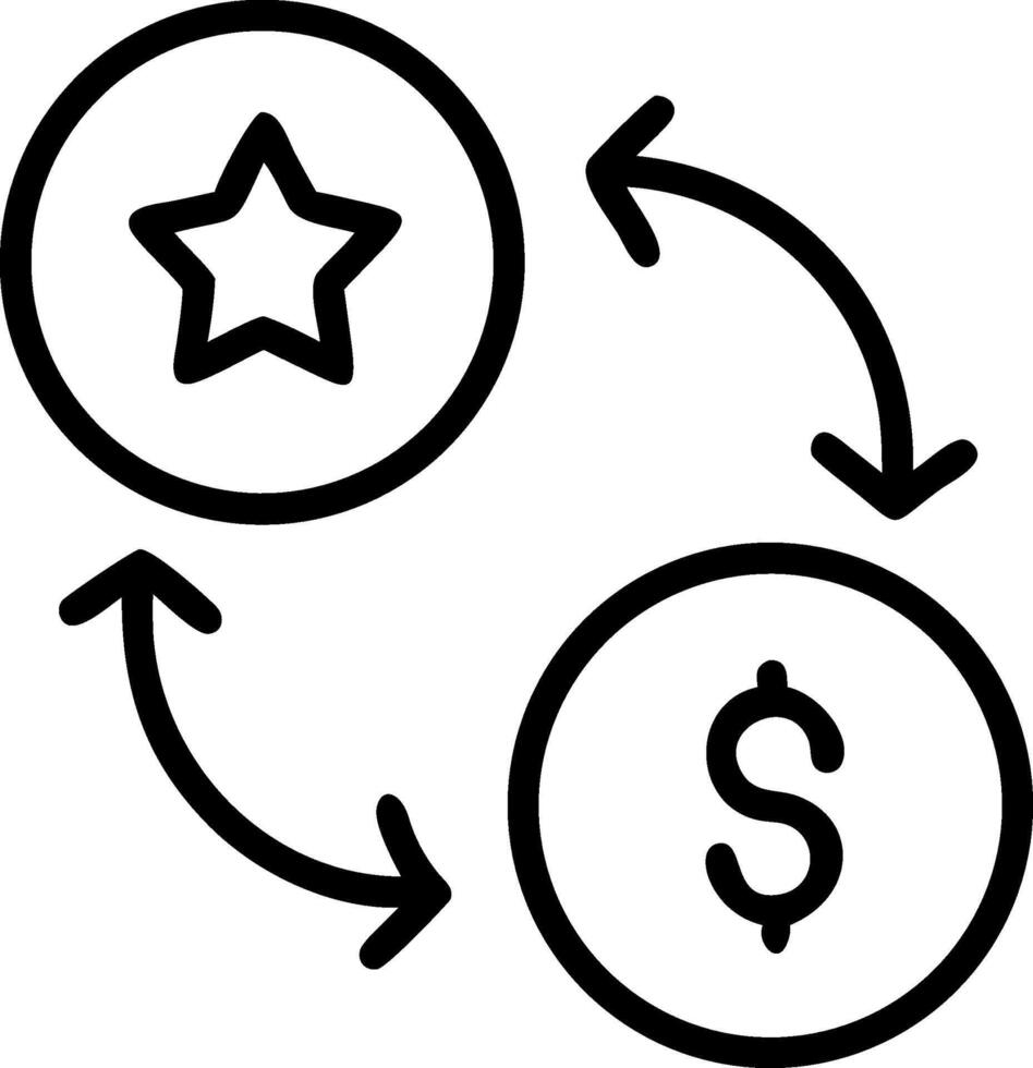 two coins with arrows between them, one featuring a star, symbolizing rewards exchange. vector