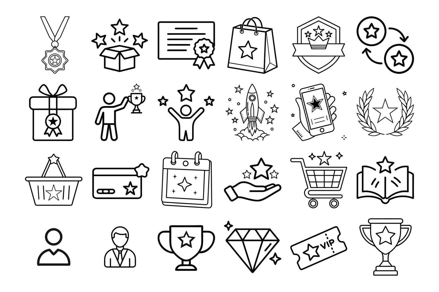 Benefit set of web icons in line style. Exclusive benefits linear icon collection. Including rewards, bonuses, loyalty, stars, winners, awards, prizes, incentives, and more. Editable vector