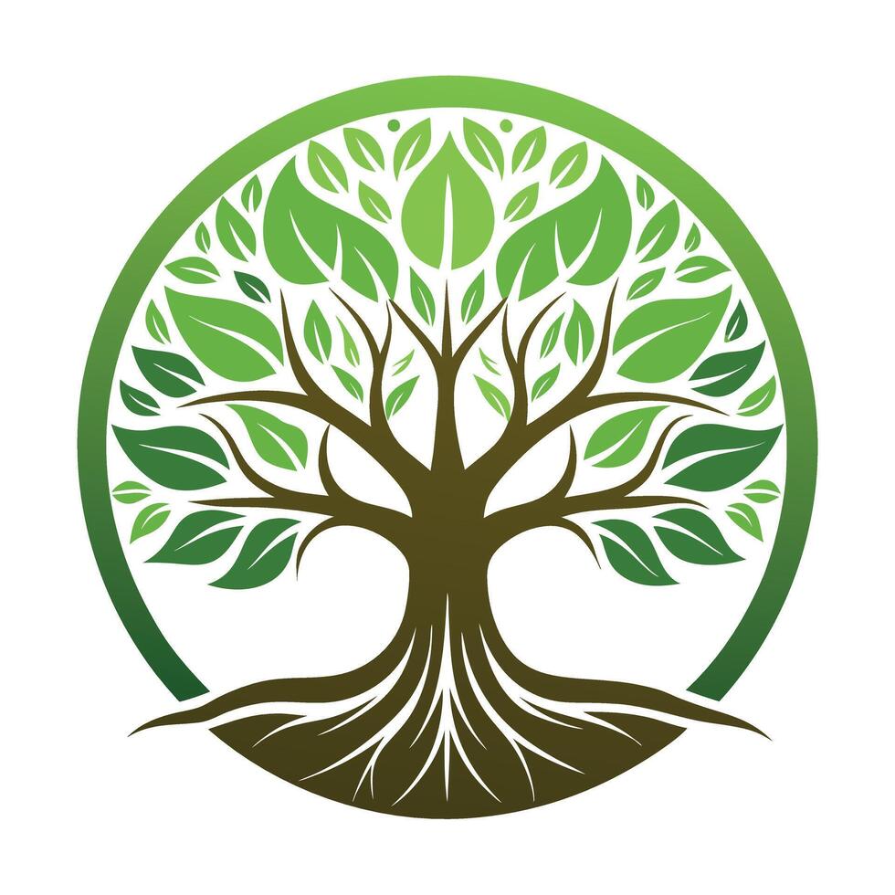 Tree logo Stylized Silhouettes with round Leaves and Circular logo Adobe Illustrator Artwork vector