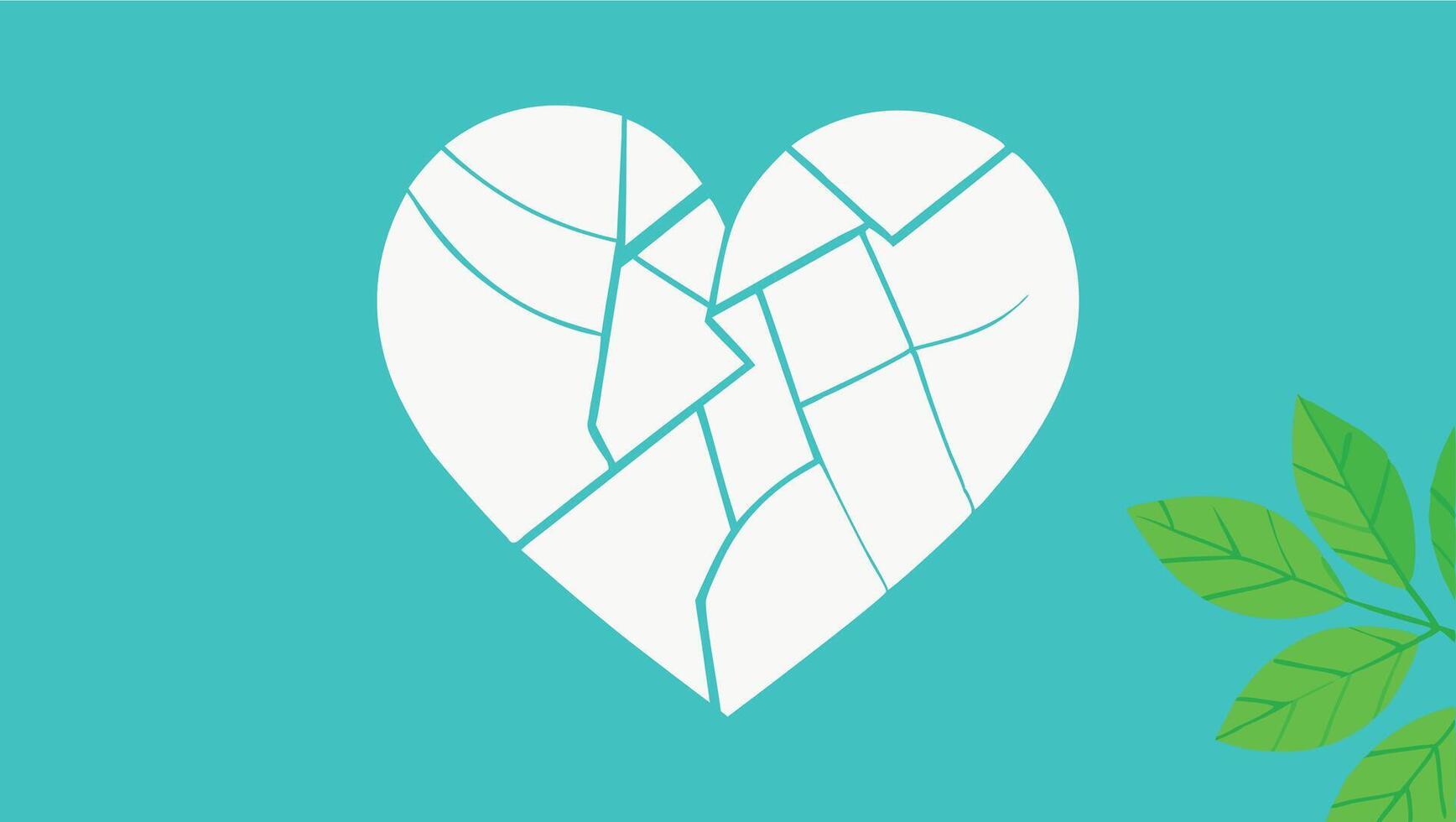 A broken heart with leaves on a blue background vector
