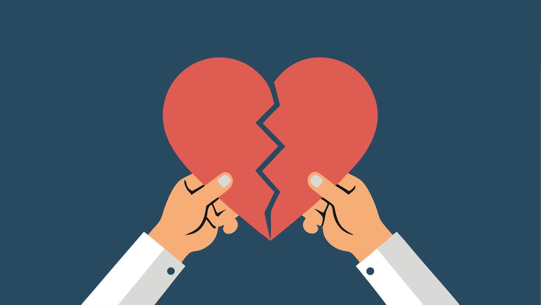 Two hands holding a broken heart vector