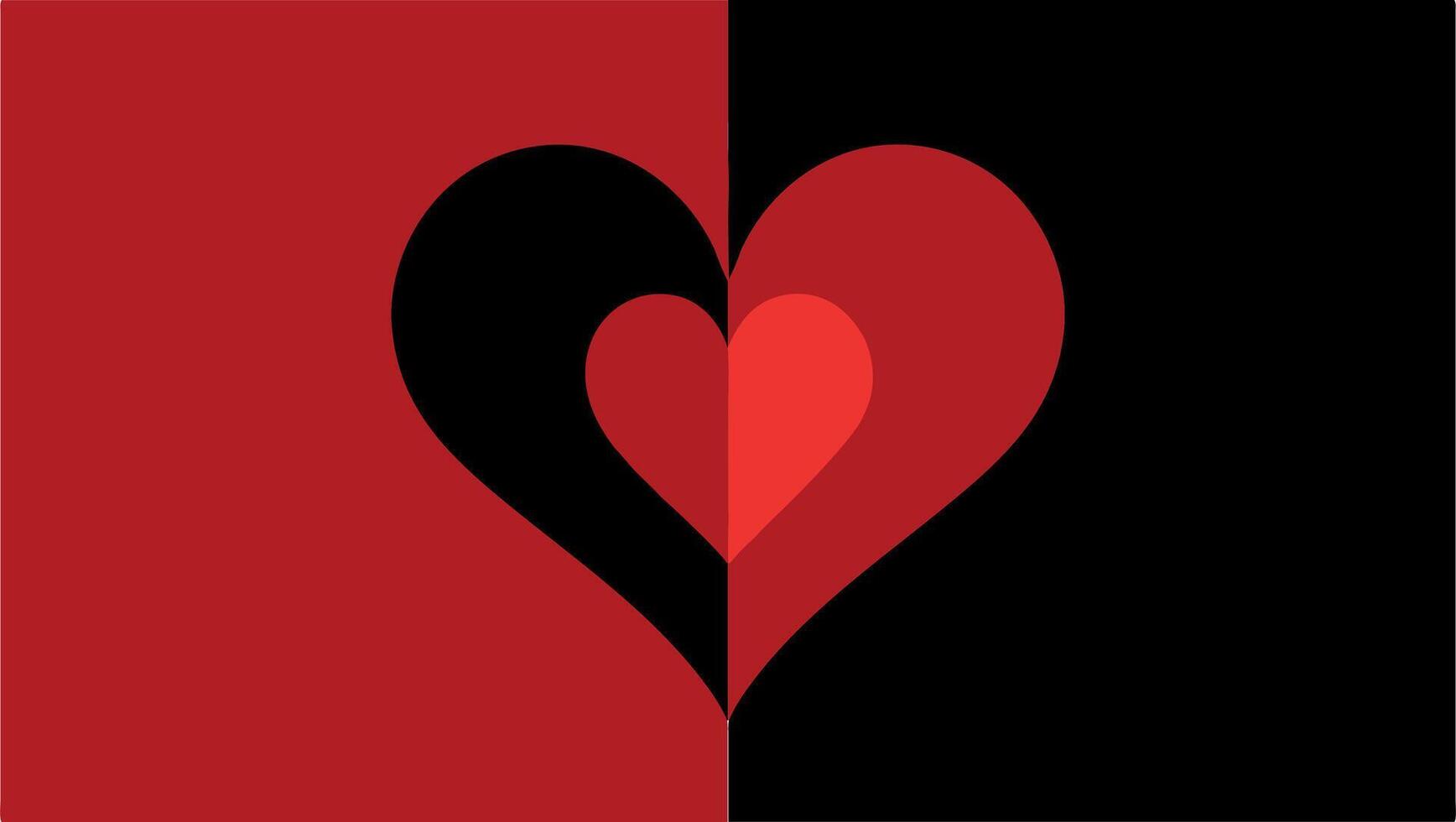 Two hearts are shown on a red and black background vector