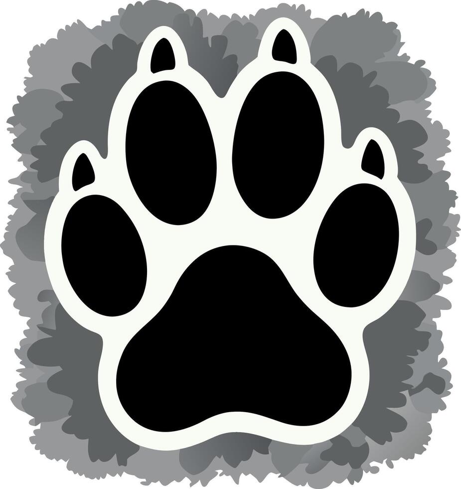 A black and white paw print on a gray background vector