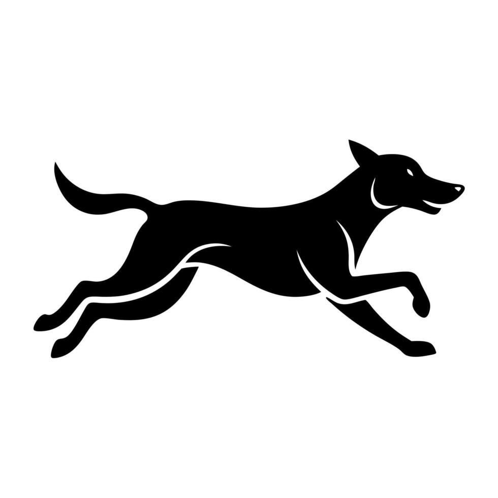 A black and white silhouette of a dog running vector