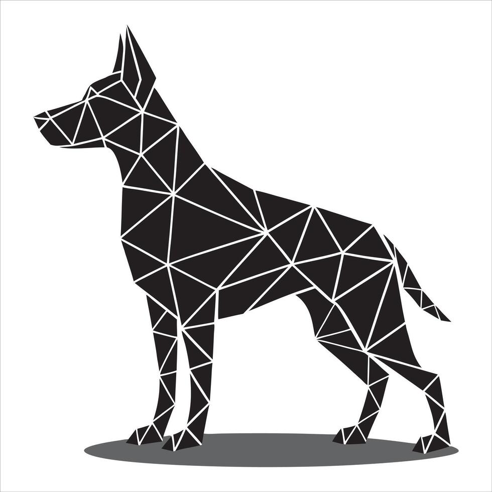 A black and white illustration of a dog made of triangles vector
