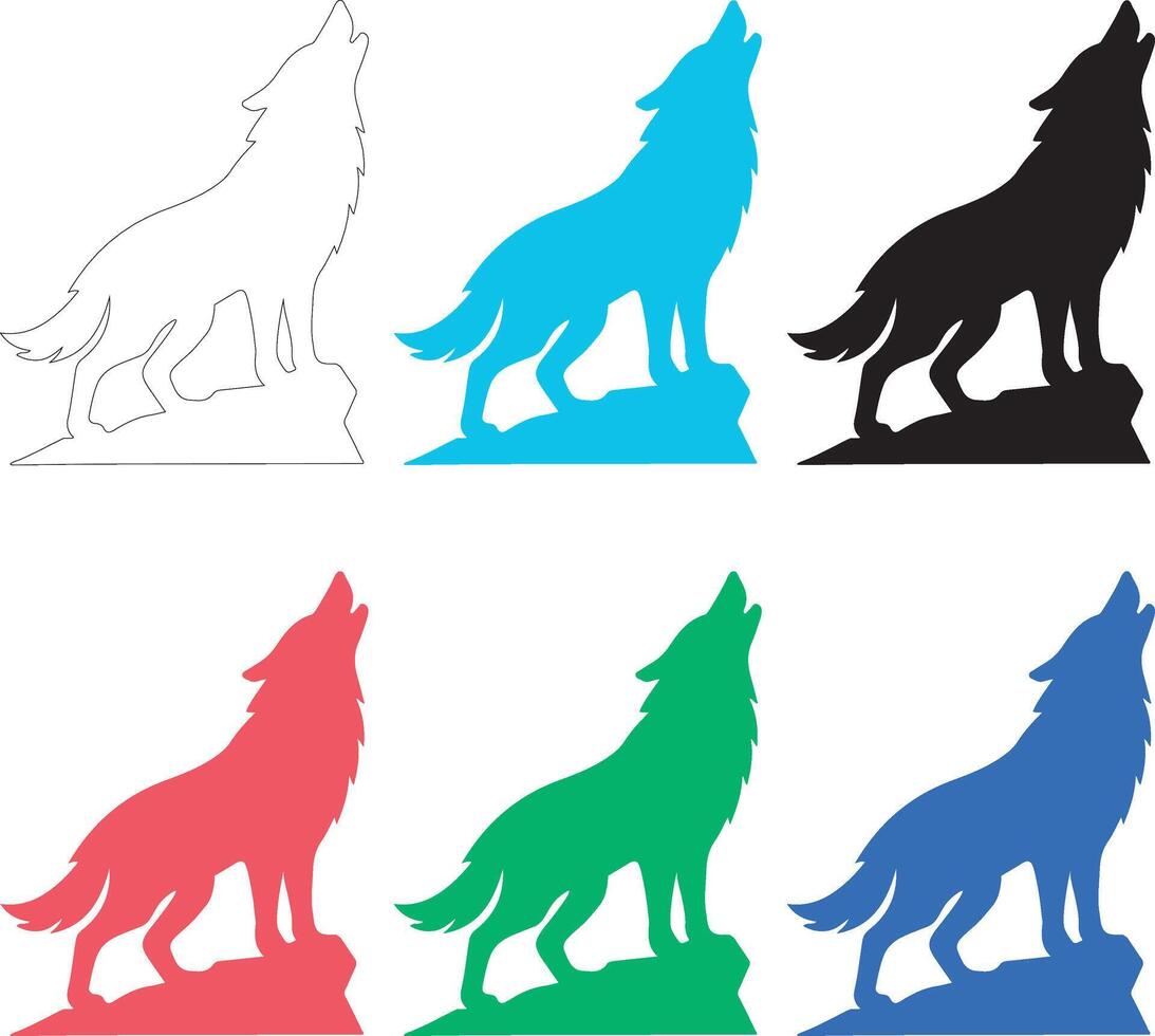 Colorful Wolves Howling at the Moon Graphic Design Composition vector