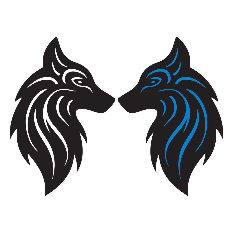 Two Wolves Black and Blue Symbolizing Duality and Inner Conflict vector