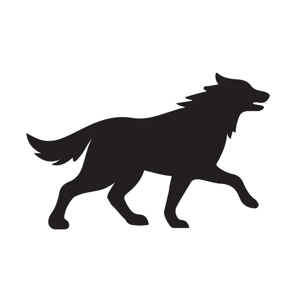 Silhouette Of A Walking Wolf Against White Background vector