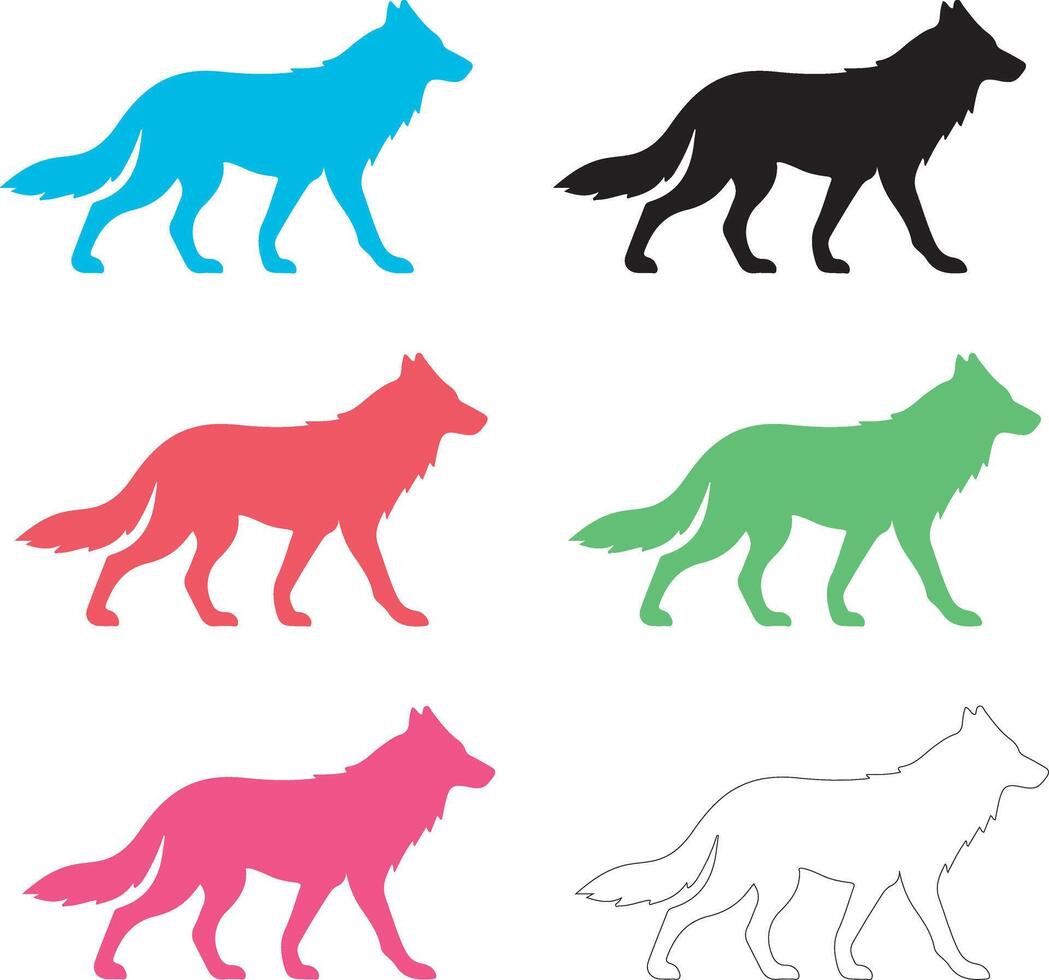 Colorful Wolves Silhouettes In Different Colors On A Black Background vector