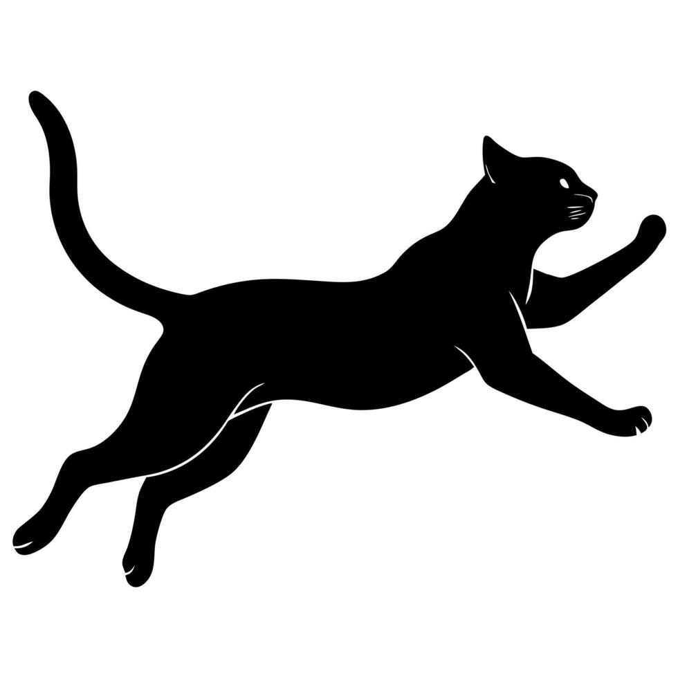 Elegant Black Cat Silhouette Leaping Through the Air Confidently vector
