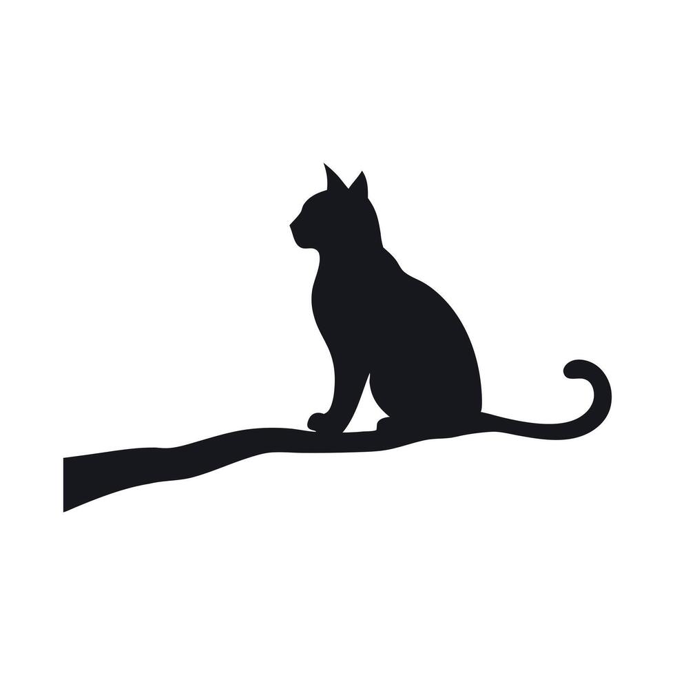 A Cat Sitting on a Branch in Silhouette vector