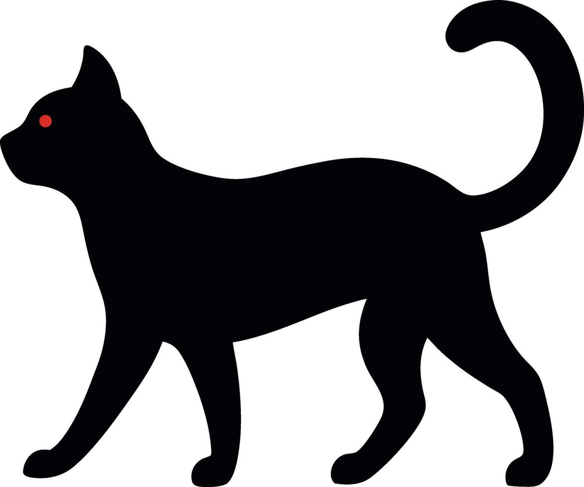 The Feline Silhouette with Glowing Red Eyes Against a Dark Background vector