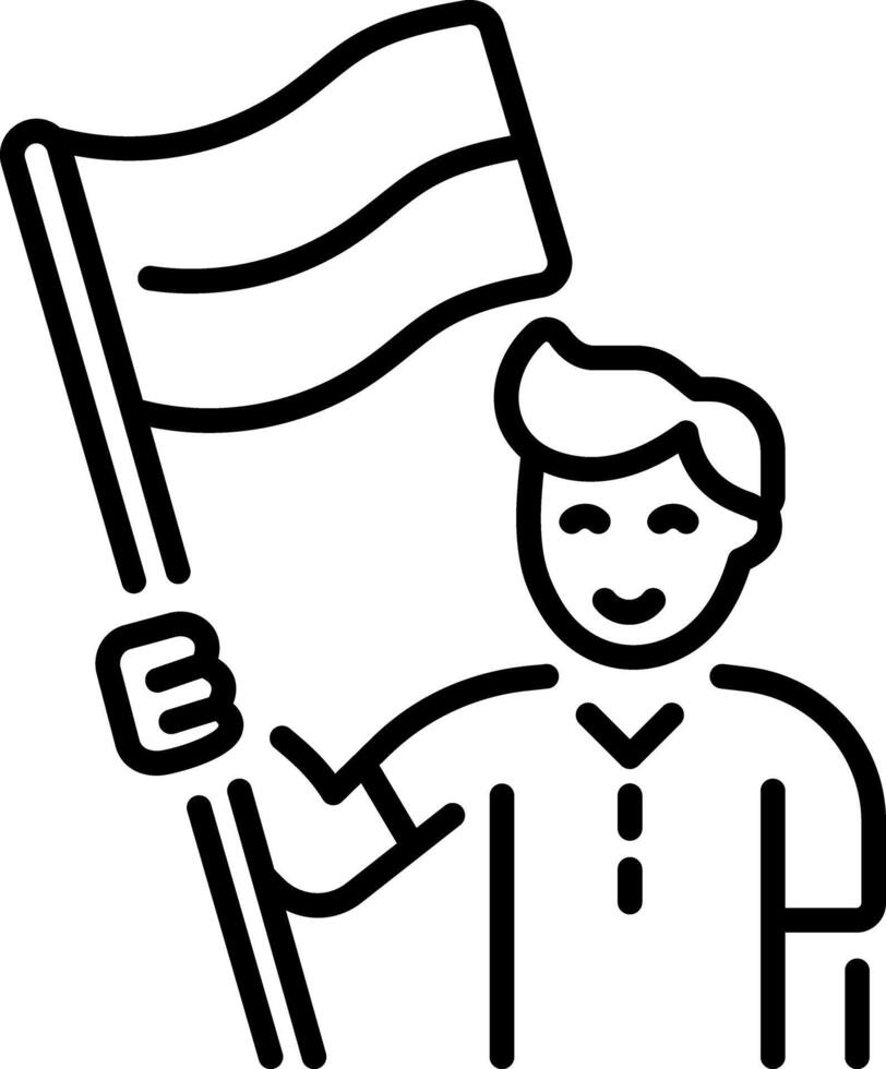 A character holding a flag, linear style icon vector