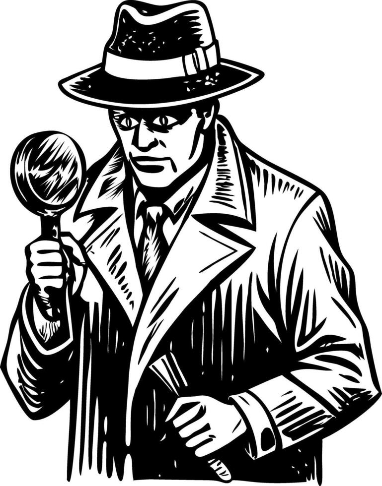 Detective character illustration in vintage sketchy style vector