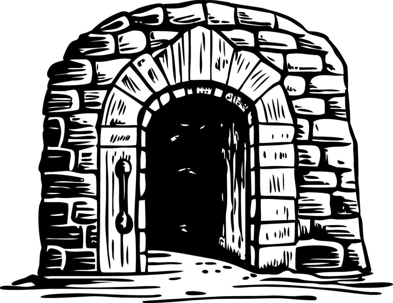 A dungeon entrance illustration in vintage style vector