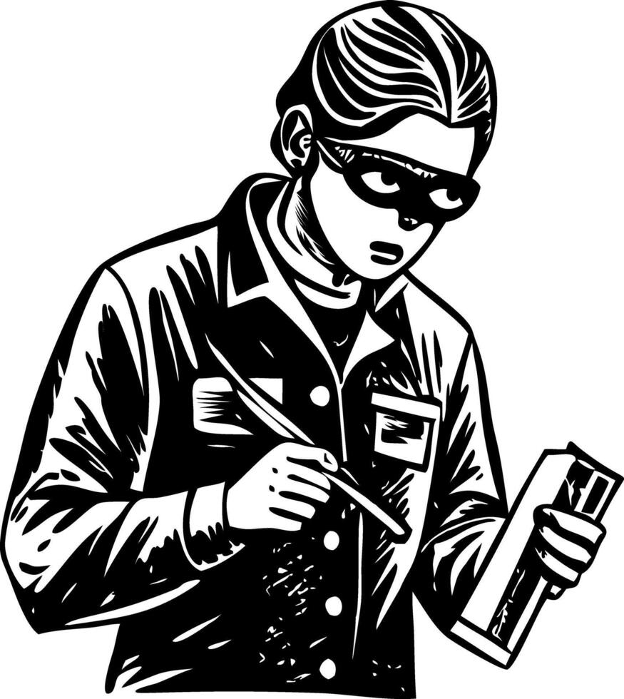 Forensic expert illustration in a vintage sketchy style vector