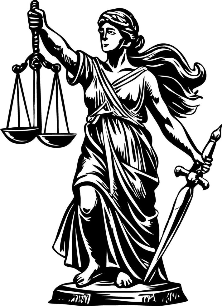 A vintage style illustration of a justice statue vector
