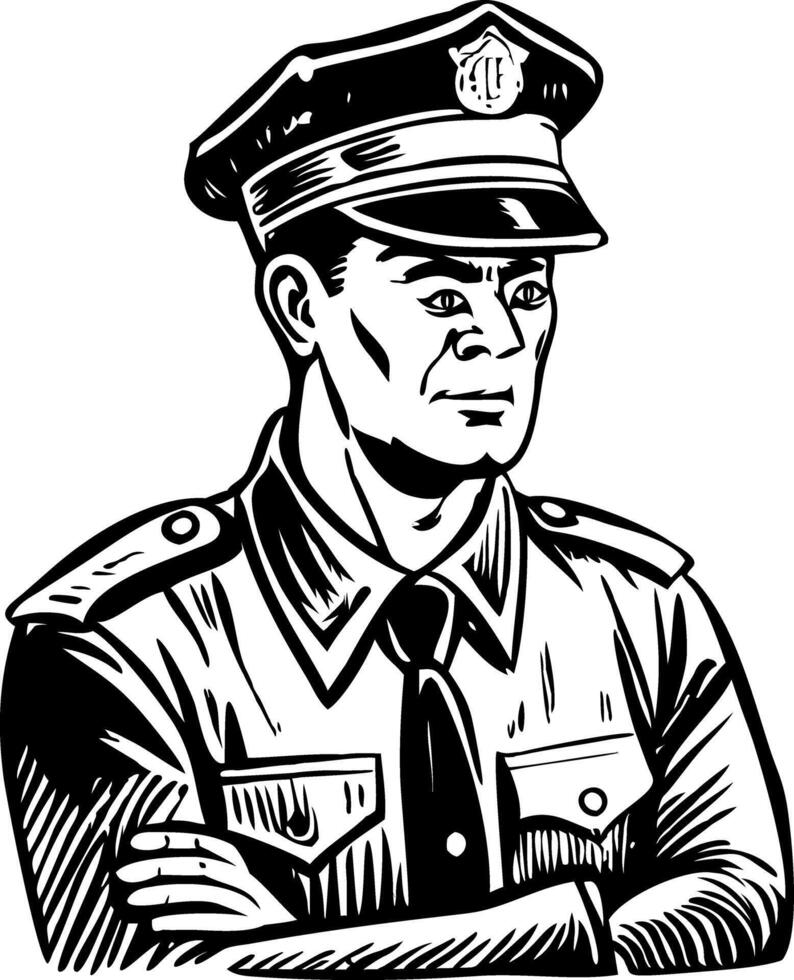 Sketchy style illustration showing a brave police officer vector