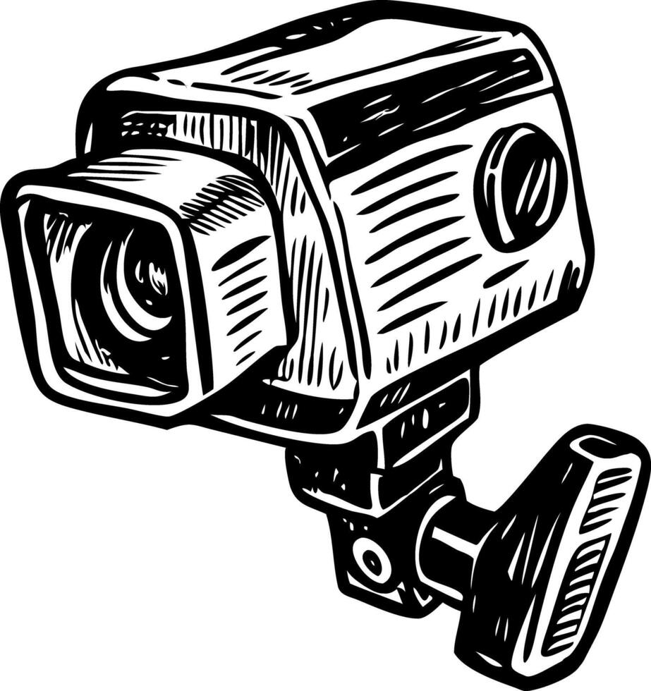 Sketchy style illustration depicting a mounted cctv camera vector