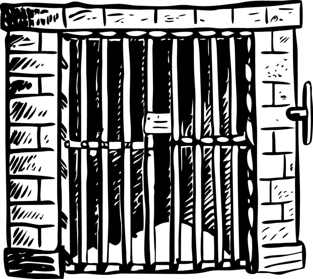 Cell gate illustration depicted in a vintage sketchy style vector