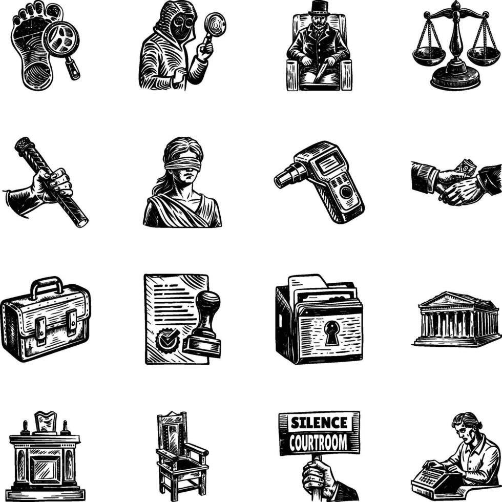Collection of Vintage Style Law and Justice Illustrations vector