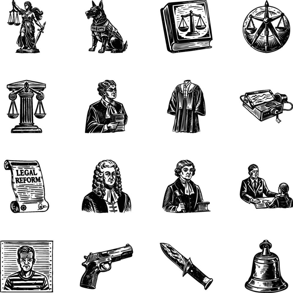Bundle of Law Vintage Style Illustrations vector