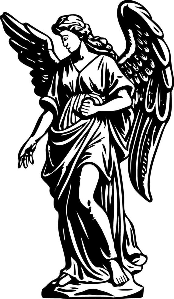 An illustration of an angel statue designed in glyph style vector