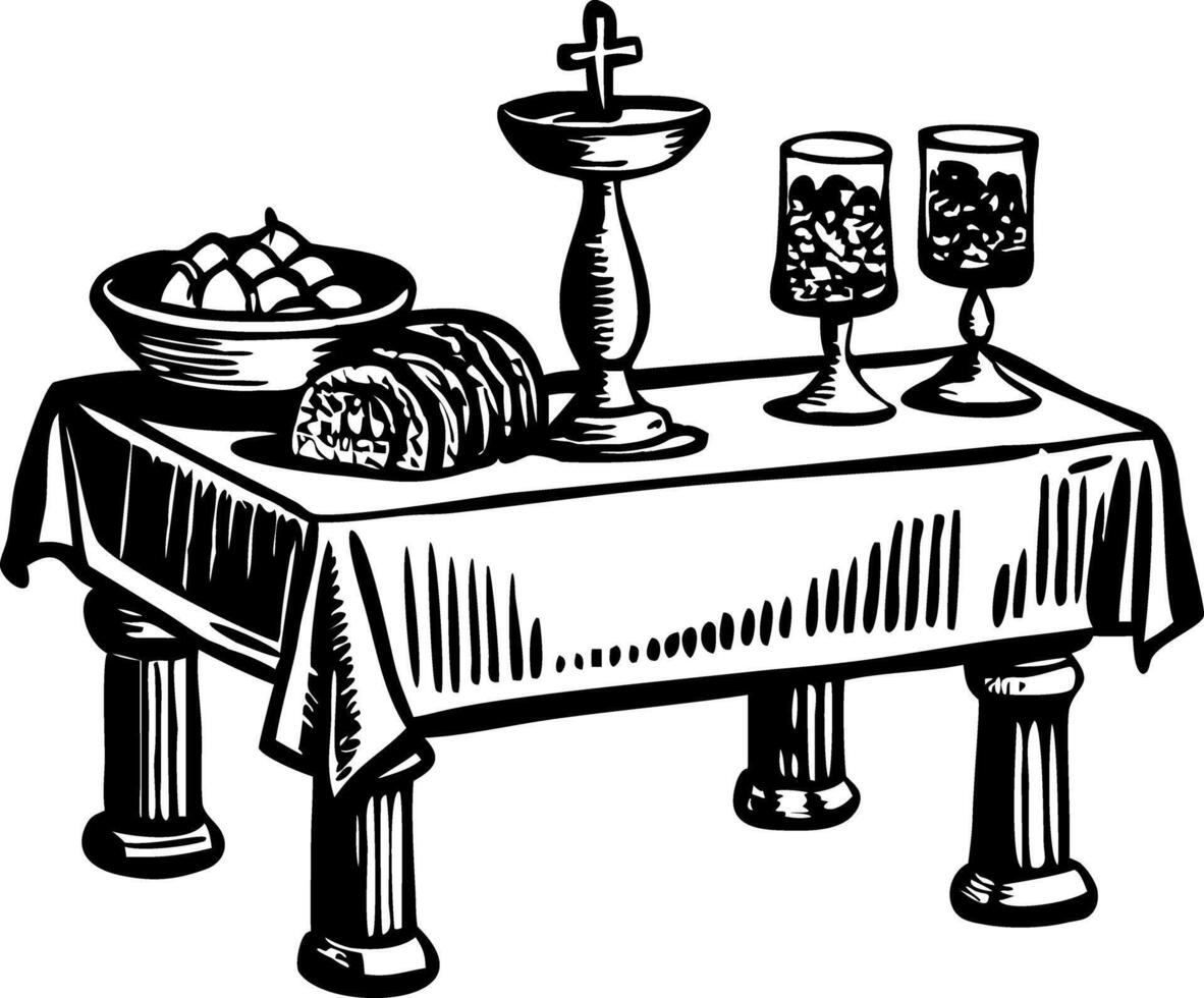 A sketchy style illustration depicting a communion table vector