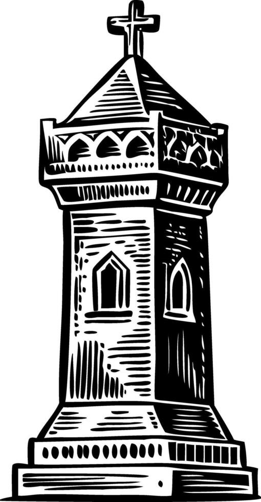 A vintage style illustration showing a church tower vector