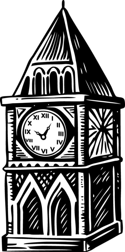 A drawing style illustration of a church clock vector