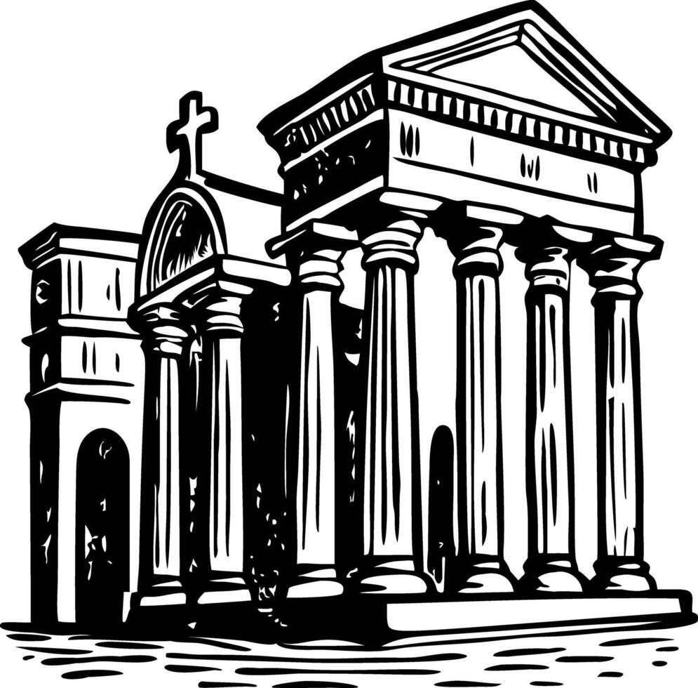A vintage style illustration showing church columns vector