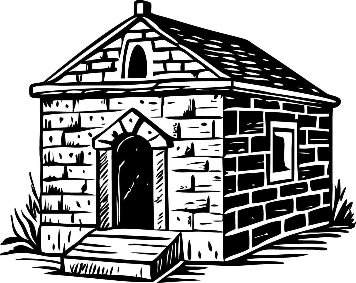 An illustration of a stone chapel designed in vintage style vector