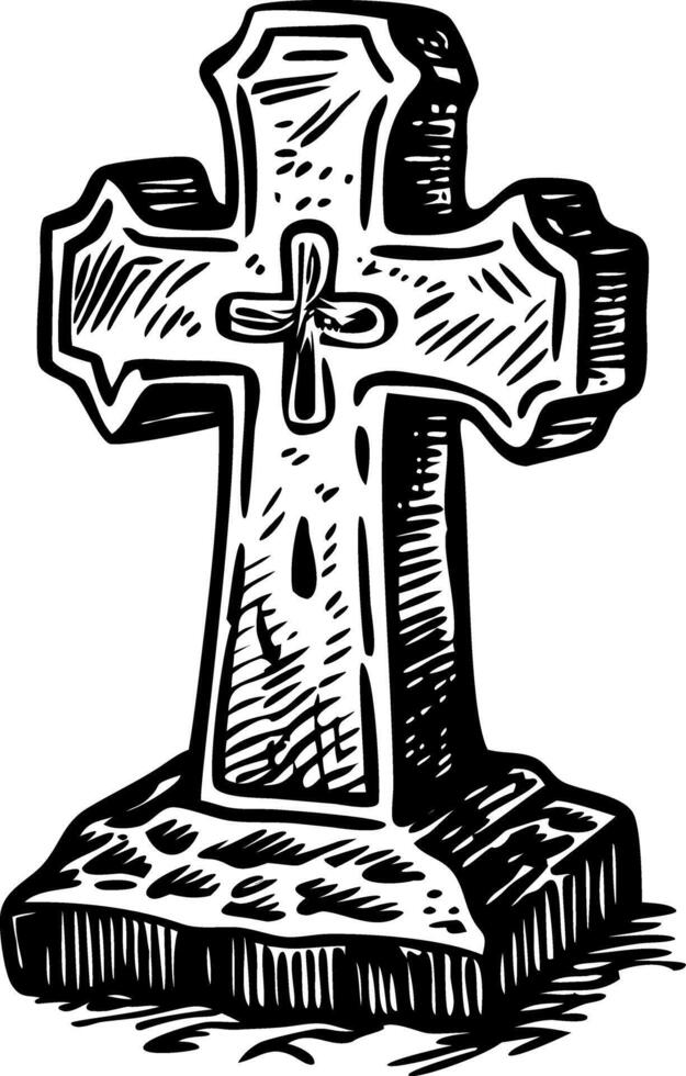 A vintage style illustration depicting a stone cross vector
