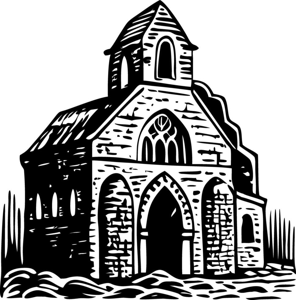 A vintage style illustration depicting a stone church vector