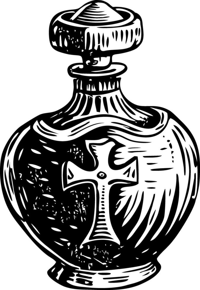A vintage style illustration of holy water vector