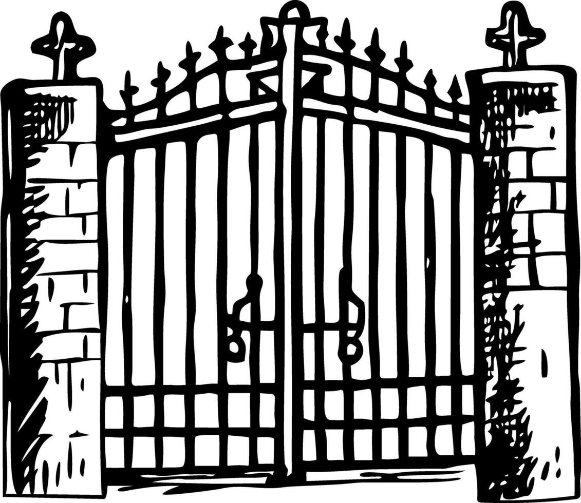 A sketchy style illustration depicting an iron gate vector