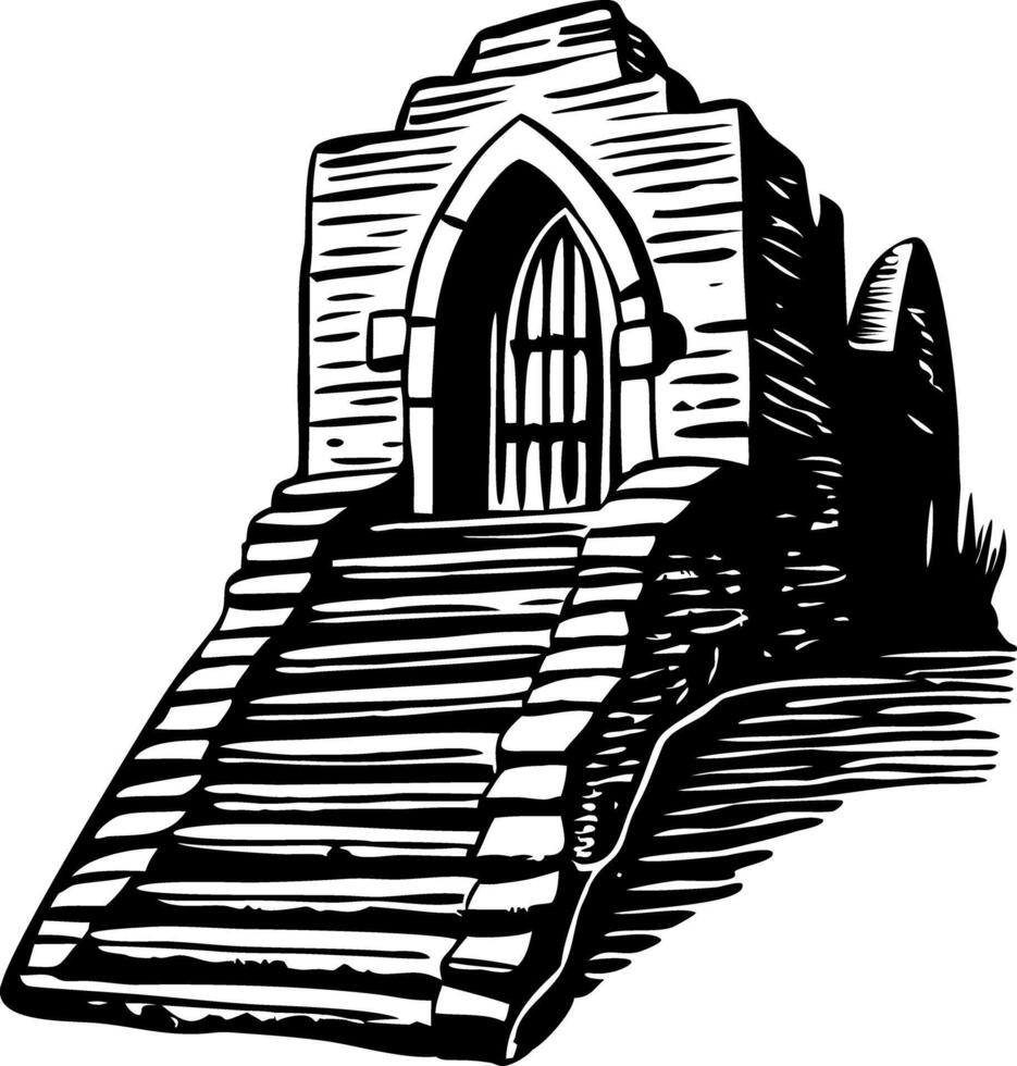 A sketchy style illustration representing an old chapel vector