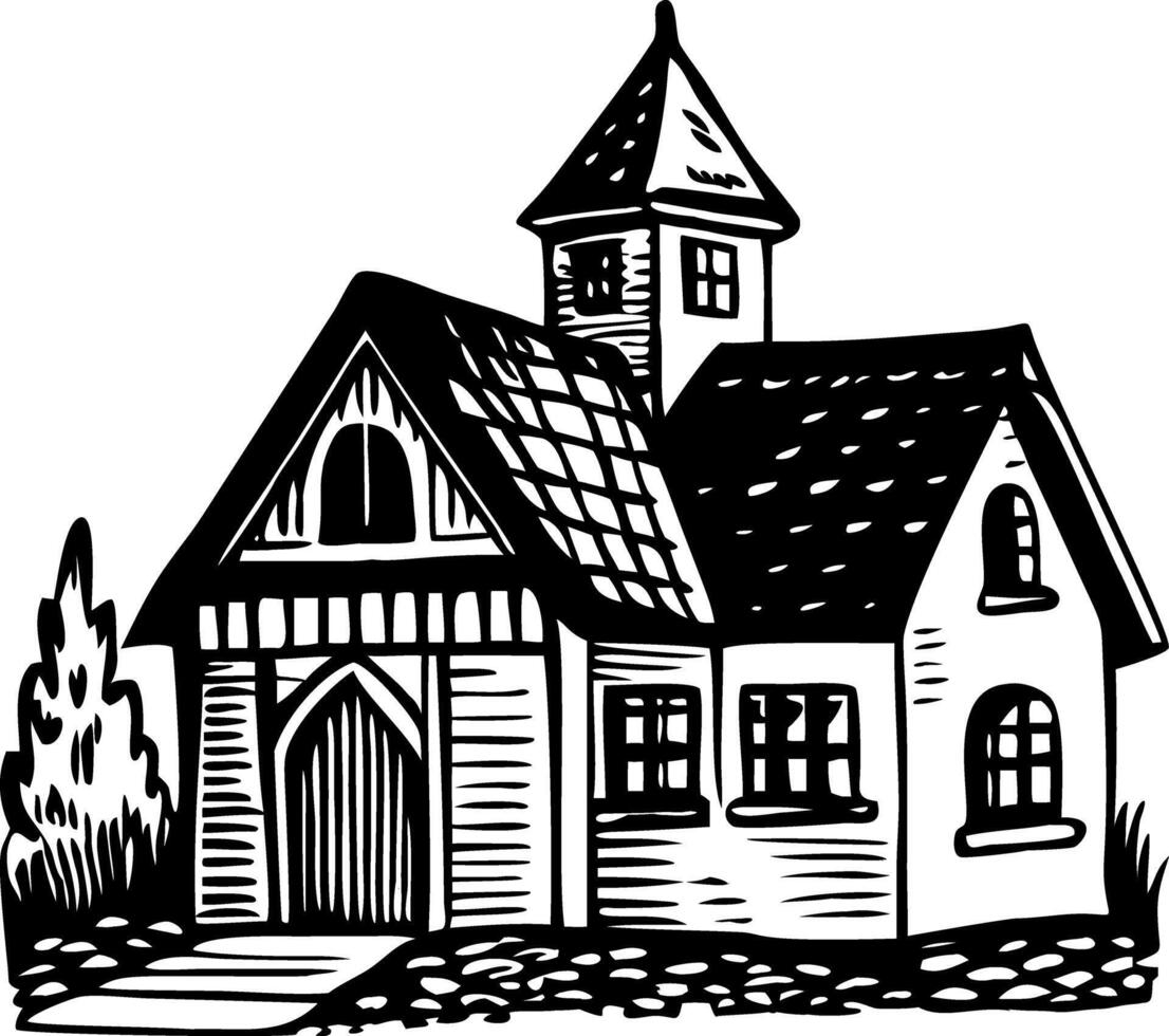 A vintage style illustration showing a parish house vector