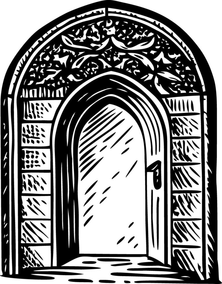 A vintage style illustration representing an arched entry vector